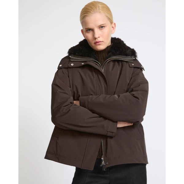Yves Salomon Short Hooded Waterproof Parka with Lambskin Shearling in Dark Brown | Jackets | Luxury Shoes 