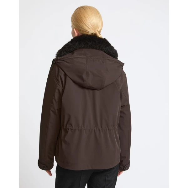 Yves Salomon Short Hooded Waterproof Parka with Lambskin Shearling in Dark Brown | Jackets | Luxury Shoes 