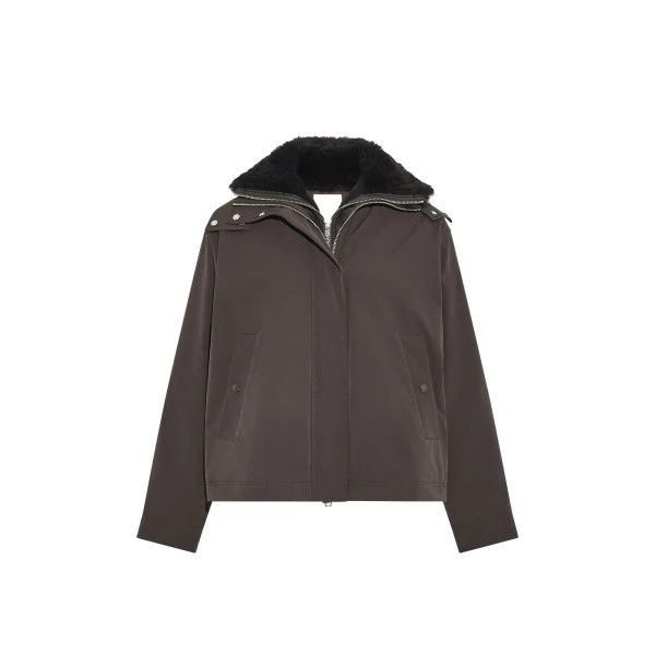 Yves Salomon Short Hooded Waterproof Parka with Lambskin Shearling in Dark Brown | Jackets | Luxury Shoes 