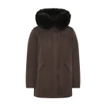 Yves Salomon Short Iconic Waterproof Cotton Parka with Fox and Rabbit Fur in Brown | Women | Luxury Shoes 