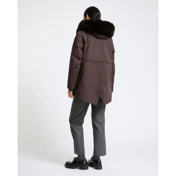 Yves Salomon Short Iconic Waterproof Cotton Parka with Fox and Rabbit Fur in Brown | Jackets | Luxury Shoes 