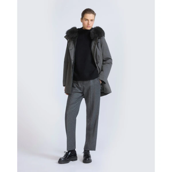 Yves Salomon Short Iconic Waterproof Cotton Parka with Fox and Rabbit Fur in Grey | Jackets | Luxury Shoes 