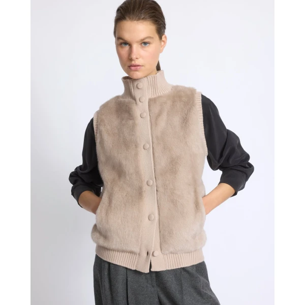 Yves Salomon Short Knitted Merino and Mink Gilet in Beige | Vests | Luxury Shoes 