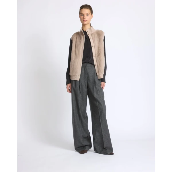 Yves Salomon Short Knitted Merino and Mink Gilet in Beige | Vests | Luxury Shoes 