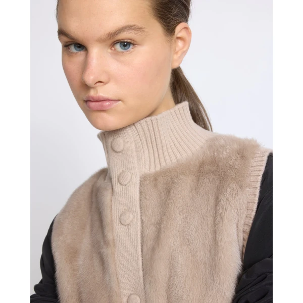 Yves Salomon Short Knitted Merino and Mink Gilet in Beige | Vests | Luxury Shoes 
