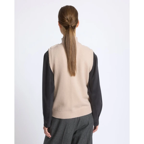 Yves Salomon Short Knitted Merino and Mink Gilet in Beige | Vests | Luxury Shoes 