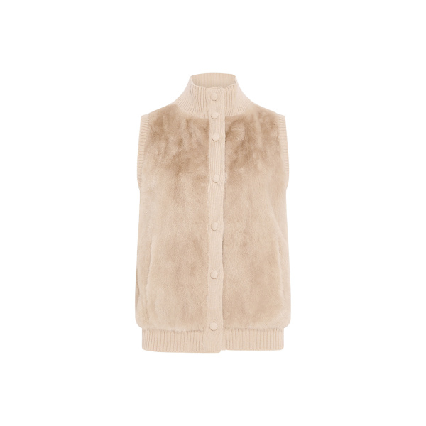 Yves Salomon Short Knitted Merino and Mink Gilet in Beige | Women | Luxury Shoes 