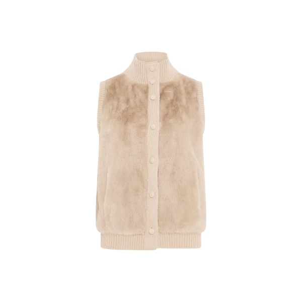Yves Salomon Short Knitted Merino and Mink Gilet in Beige | Women | Luxury Shoes 