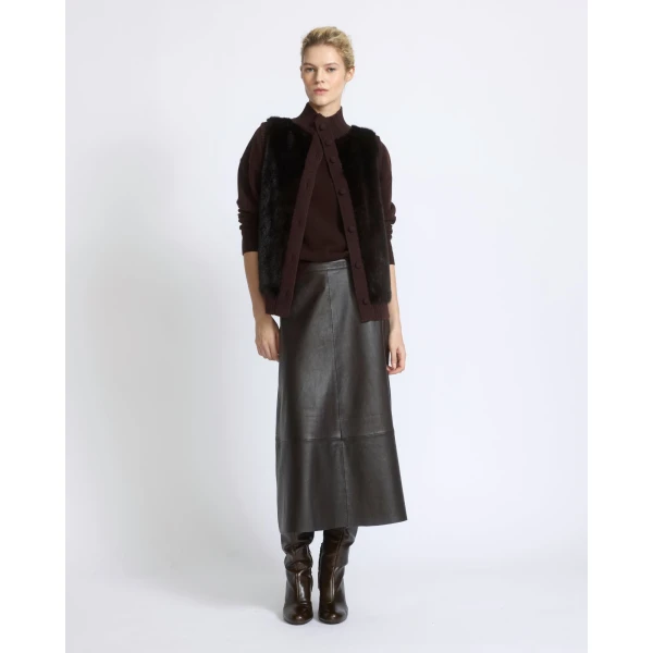 Yves Salomon Short Knitted Merino and Mink Gilet in Brown | Vests | Luxury Shoes 