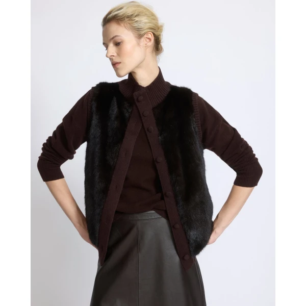Yves Salomon Short Knitted Merino and Mink Gilet in Brown | Vests | Luxury Shoes 