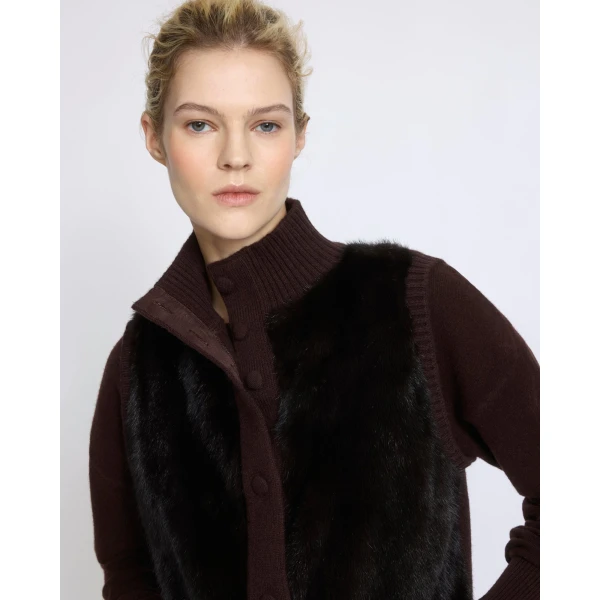 Yves Salomon Short Knitted Merino and Mink Gilet in Brown | Vests | Luxury Shoes 