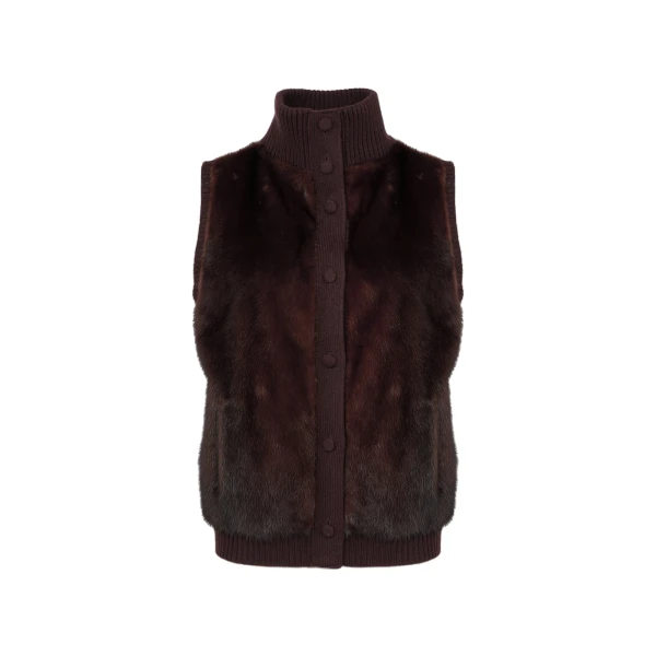 Yves Salomon Short Knitted Merino and Mink Gilet in Brown | Women | Luxury Shoes 