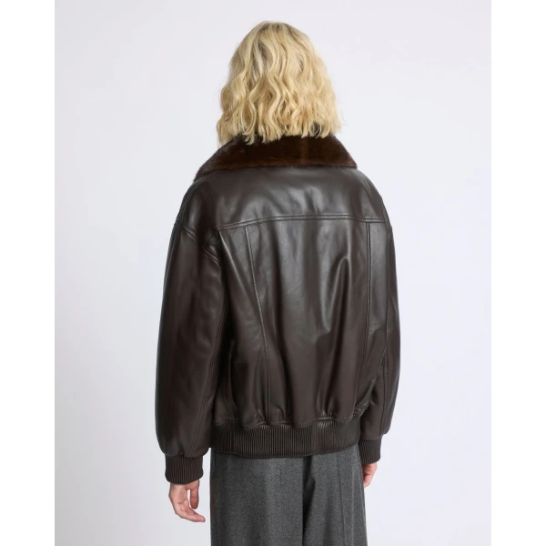 Yves Salomon Short Lambskin Leather Jacket with Detachable Mink Fur Collar in Brown | Leather Jackets | Luxury Shoes 