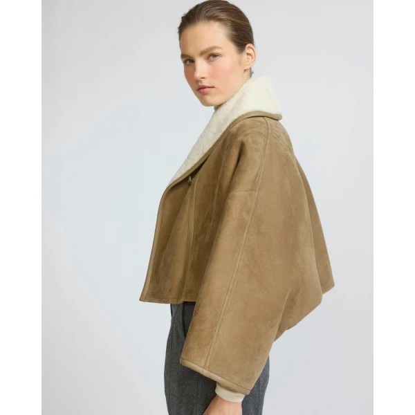 Yves Salomon Short Lambskin Shearling Cape in Camel | Shearling Coat | Luxury Shoes 