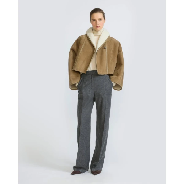 Yves Salomon Short Lambskin Shearling Cape in Camel | Shearling Coat | Luxury Shoes 