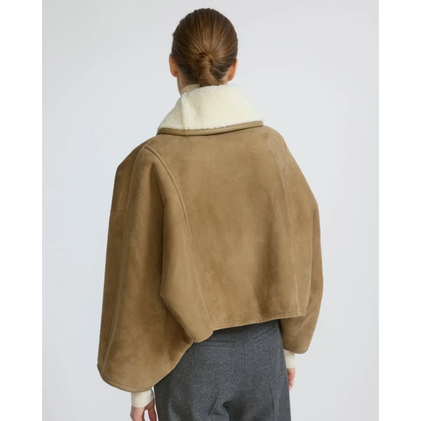 Yves Salomon Short Lambskin Shearling Cape in Camel | Shearling Coat | Luxury Shoes 
