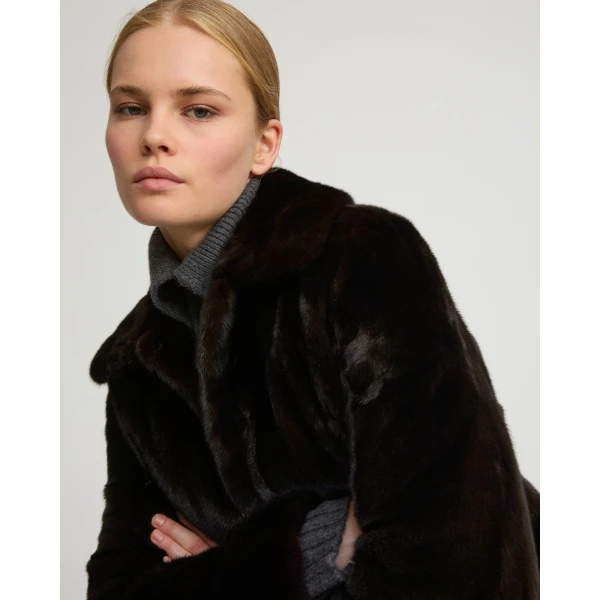 Yves Salomon Short Long-Haired Mink Fur Jacket in Black | Mink Jacket | Luxury Shoes 