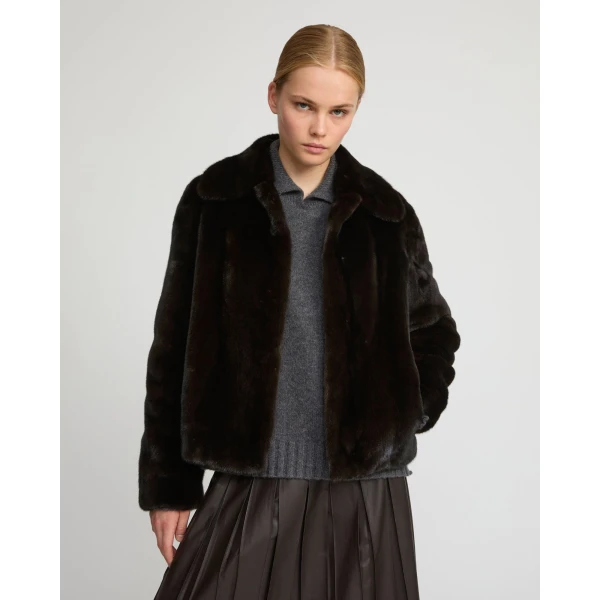 Yves Salomon Short Long-Haired Mink Fur Jacket in Black | Mink Jacket | Luxury Shoes 