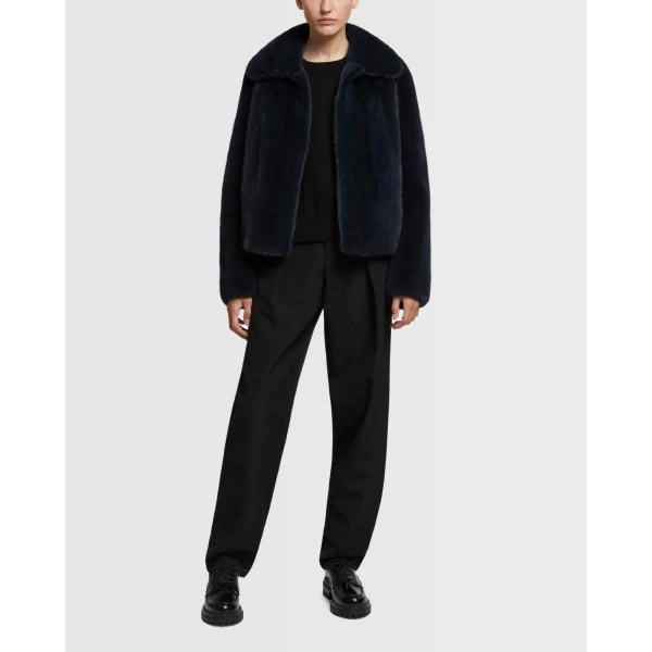 Yves Salomon Short Long-Haired Mink Fur Jacket in Blue | Mink Jacket | Luxury Shoes 