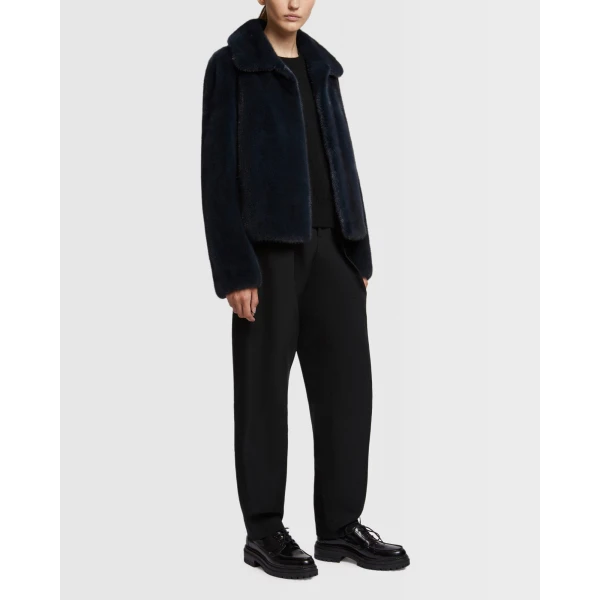 Yves Salomon Short Long-Haired Mink Fur Jacket in Blue | Mink Jacket | Luxury Shoes 