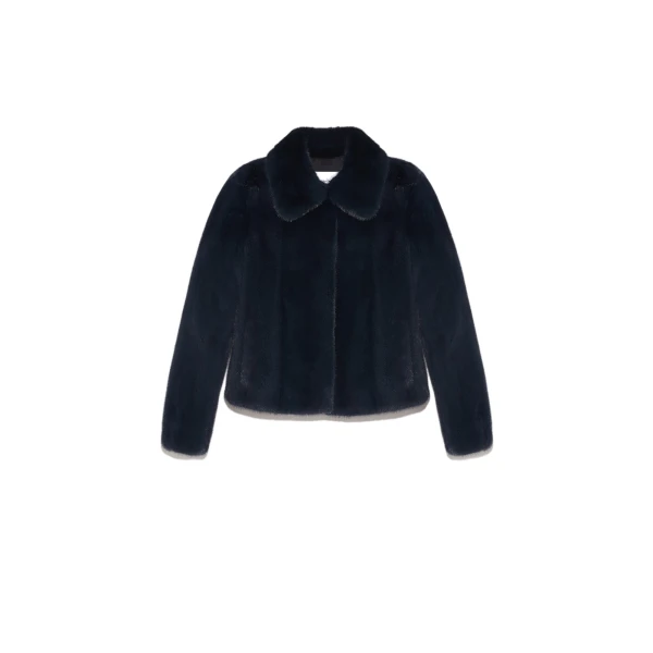 Yves Salomon Short Long-Haired Mink Fur Jacket in Blue | Women | Luxury Shoes 