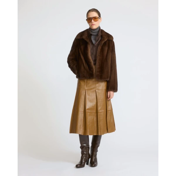 Yves Salomon Short Long-Haired Mink Fur Jacket in Brown | Mink Jacket | Luxury Shoes 