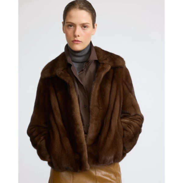 Yves Salomon Short Long-Haired Mink Fur Jacket in Brown | Mink Jacket | Luxury Shoes 