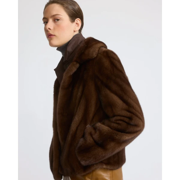 Yves Salomon Short Long-Haired Mink Fur Jacket in Brown | Mink Jacket | Luxury Shoes 