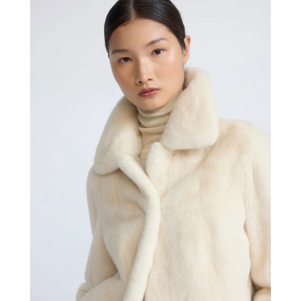Yves Salomon Short Long-Haired Mink Fur Jacket in White | Mink Jacket | Luxury Shoes 