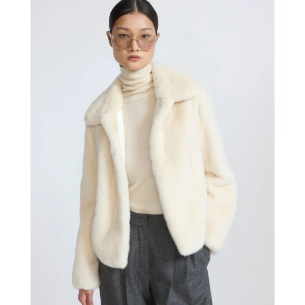 Yves Salomon Short Long-Haired Mink Fur Jacket in White | Mink Jacket | Luxury Shoes 