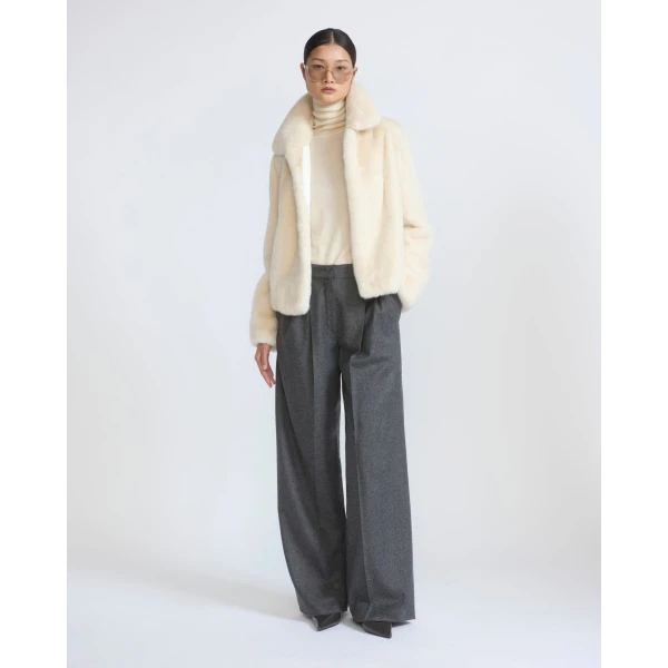 Yves Salomon Short Long-Haired Mink Fur Jacket in White | Mink Jacket | Luxury Shoes 