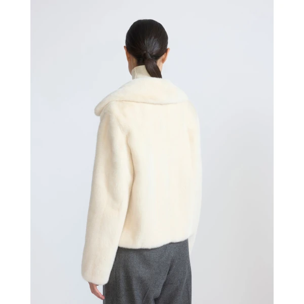 Yves Salomon Short Long-Haired Mink Fur Jacket in White | Mink Jacket | Luxury Shoes 