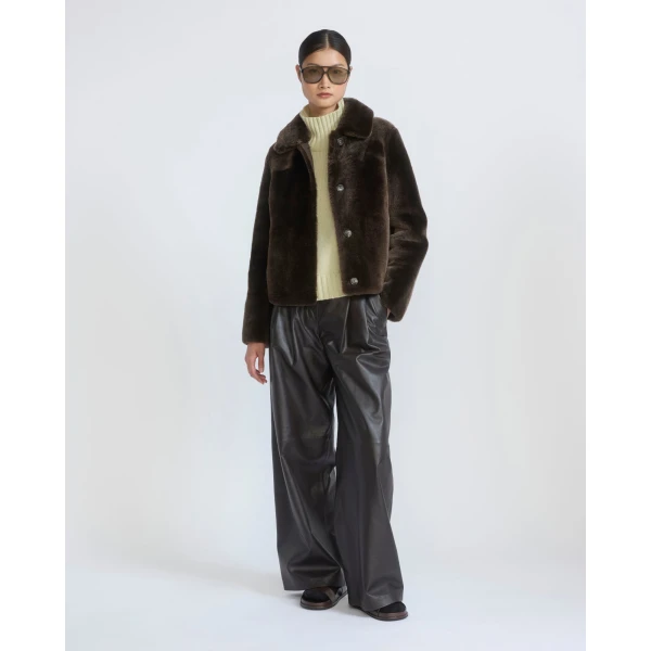 Yves Salomon Short Merino Lambskin Shearling Jacket in Brown | Shearling Jackets | Luxury Shoes 
