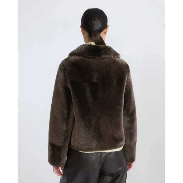 Yves Salomon Short Merino Lambskin Shearling Jacket in Brown | Shearling Jackets | Luxury Shoes 
