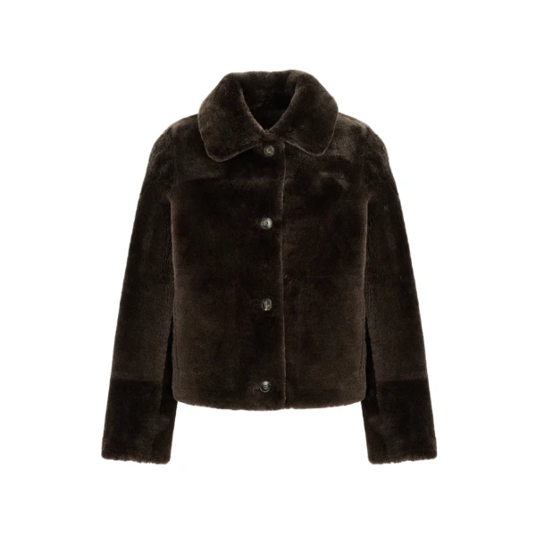 Yves Salomon Short Merino Lambskin Shearling Jacket in Brown | Women | Luxury Shoes 