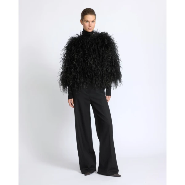 Yves Salomon Short Ostrich Feather Jacket in Black | Jackets | Luxury Shoes 