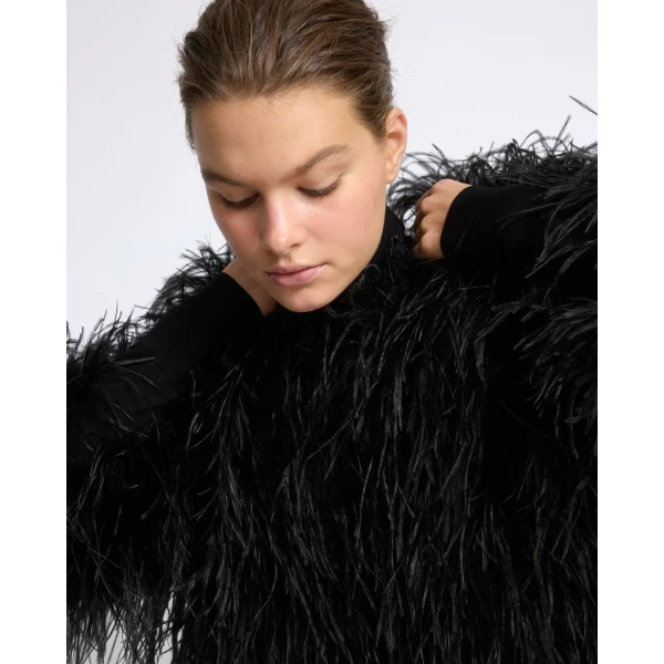 Yves Salomon Short Ostrich Feather Jacket in Black | Jackets | Luxury Shoes 