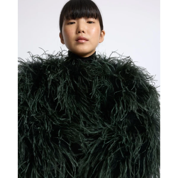 Yves Salomon Short Ostrich Feather Jacket in Dark Teal | Jackets | Luxury Shoes 