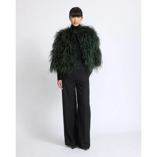 Yves Salomon Short Ostrich Feather Jacket in Dark Teal | Jackets | Luxury Shoes 