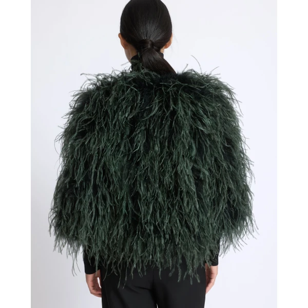 Yves Salomon Short Ostrich Feather Jacket in Dark Teal | Jackets | Luxury Shoes 