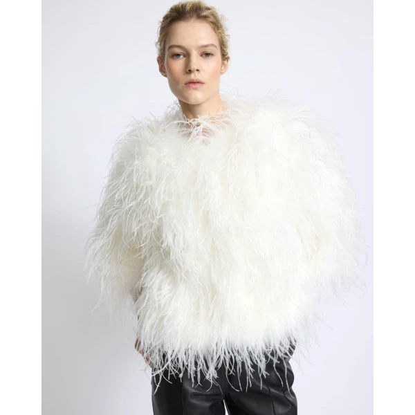 Yves Salomon Short Ostrich Feather Jacket in White | Jackets | Luxury Shoes 