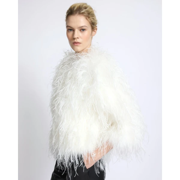 Yves Salomon Short Ostrich Feather Jacket in White | Jackets | Luxury Shoes 