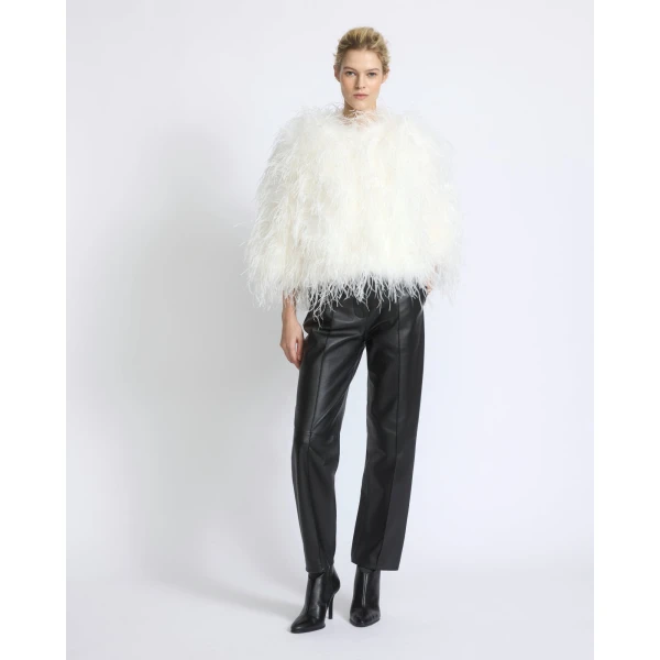 Yves Salomon Short Ostrich Feather Jacket in White | Jackets | Luxury Shoes 