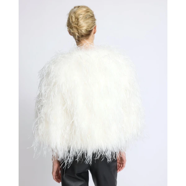 Yves Salomon Short Ostrich Feather Jacket in White | Jackets | Luxury Shoes 