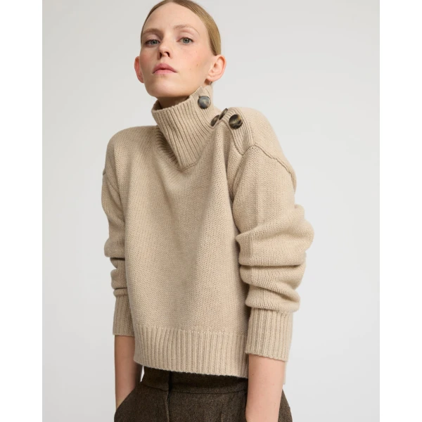 Yves Salomon Short Oversized Knitted Jumper in Beige | Sweaters | Luxury Shoes 