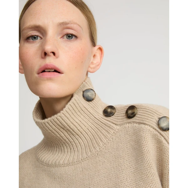 Yves Salomon Short Oversized Knitted Jumper in Beige | Sweaters | Luxury Shoes 