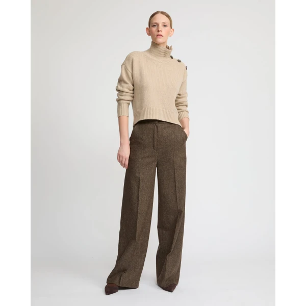 Yves Salomon Short Oversized Knitted Jumper in Beige | Sweaters | Luxury Shoes 