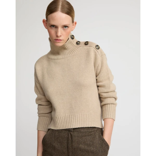 Yves Salomon Short Oversized Knitted Jumper in Beige | Sweaters | Luxury Shoes 