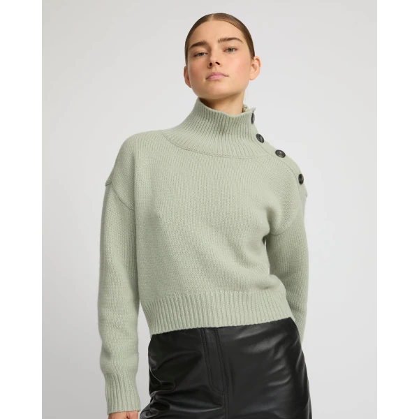 Yves Salomon Short Oversized Knitted Jumper in Light Green | Sweaters | Luxury Shoes 