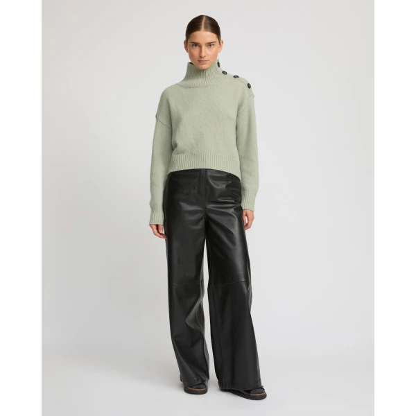 Yves Salomon Short Oversized Knitted Jumper in Light Green | Sweaters | Luxury Shoes 